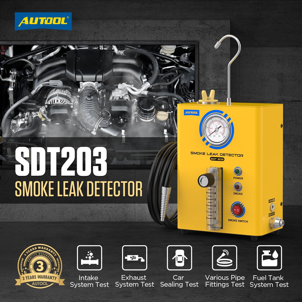 AUTOOL Automotive Smoke Machine EVAP Vacuum Smoke Leak Detector Dual Mode Car Oil Pipeline Leak Locator W/ Pressure Gauge & Flowmeter for All Vehicles Boat, SDT203