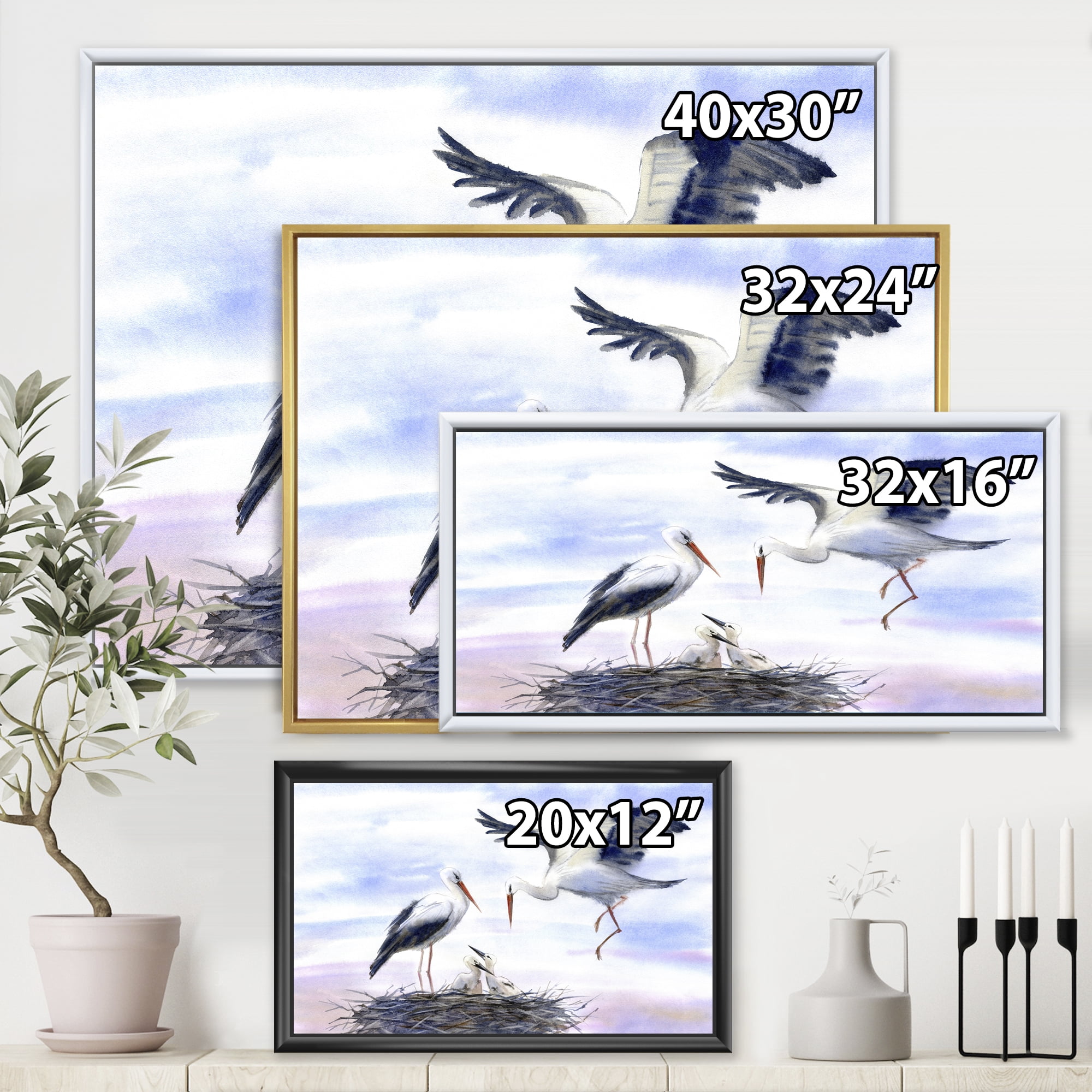 Designart 'Storks With Babies In The Nest' Farmhouse Framed Canvas Wall Art Print