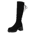 thumbnail image 3 of Willtoo Boots for Women Round Toe Knee High Boots, Faux Suede Back Drawstring Comfortable Tall Boots, Chunky Block Heel Platform Casual Dress Boots, 3 of 6