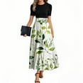 thumbnail image 2 of UoCefik Comfy Dresses For Women Summer Floral Print Elegant a Line Dress Tie Belted Short Sleeve Ruffle Hem Business Casual Flowy Maxi Dresses Light Green L, 2 of 4