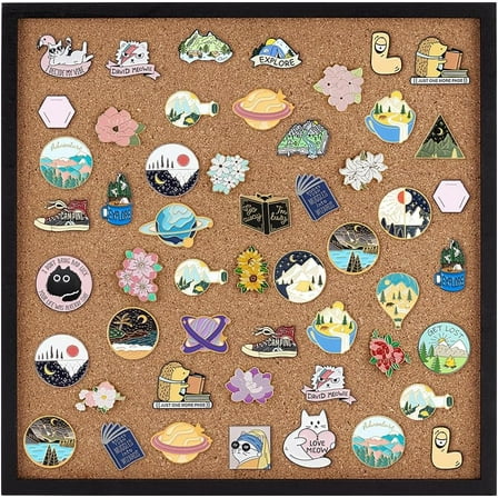 1 pc Pin Board Square Cork Board with Black Frame 11.8x11.8inch Wall Mounted Cork Board for Brooch Pin Storage Office Home Festival Wedding Decor 0.7inch Thick