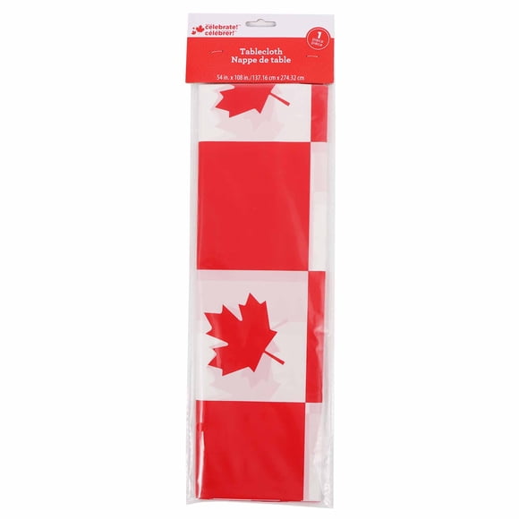 Way to Celebrate! Red Plaid Plastic Canada Day Tablecloth, 108in x 54in