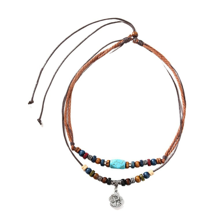 Hesroicy Men Necklace Layered Ethnic Style Metal Flower