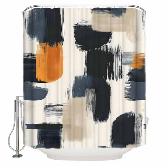 Small Stall Shower Curtain 36x72 Inch Narrow Half Size Black Khaki Bath Curtains Bathroom Decor Geometric Simple Middle Century Art Waterproof Fabric Shower Curtain Set with Hooks 36 Inch