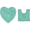 thumbnail image 2 of Home Weavers Bell Flower Collection 100% Cotton Non-Slip Bathroom Rug Set Machine Washable Heart Shape Bath Rug-25"x25", U Shaped Contour- 20"x20", Turquoise Color 2 Piece Bath Rug set, 2 of 8