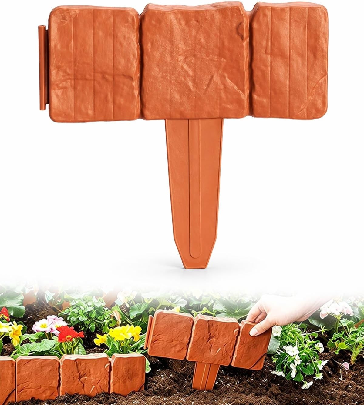 No Dig Landscape Edging – Plastic Garden Border for Flower Beds – Flexible Interlocking Lawn Edging – Weather Resistant Decorative Fence (Red,10PCS)