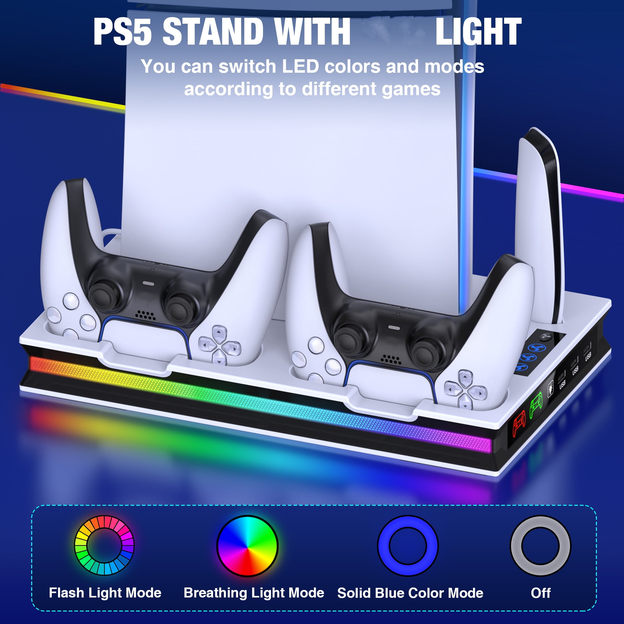 Beboncool PS5 Charging Station with Cooling Fan for Playstation 5/PS5 Pro/PS5 Silm, PS5 Accessories,White