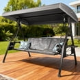 thumbnail image 2 of zzw 3-Seat Steel Porch Swing with Adjustable Canopy and Cup Holders, Gray, 2 of 9