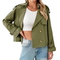 thumbnail image 3 of Long Sleeve Double Breasted Women Casual Trench Coat Crop Jacket, 3 of 6