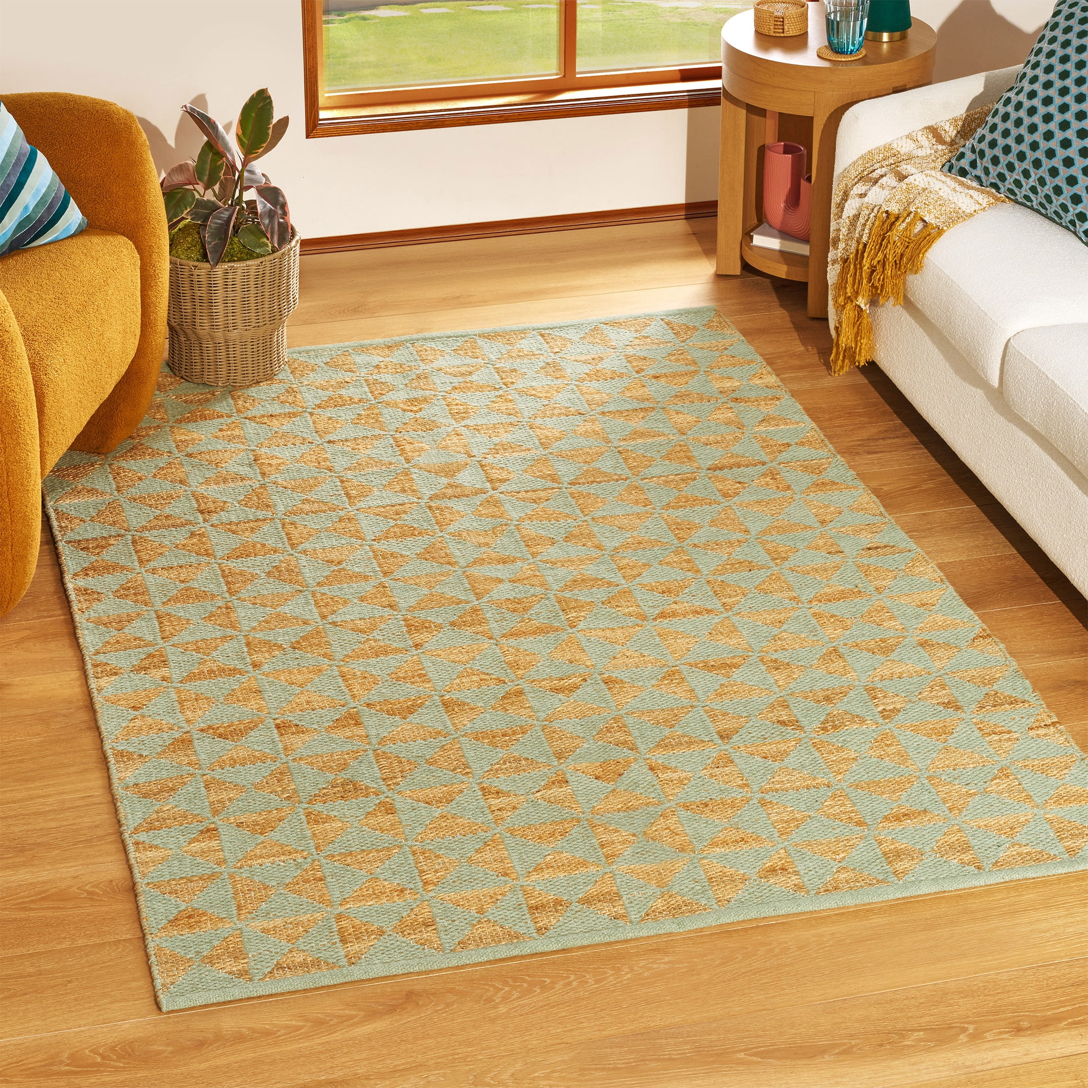 Beautiful Sage Green Jute Geometric Indoor Area Rug by Drew Barrymore, 8' x 10'