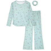 Sleep On It Girls 2-Piece Hacci Pajama Set with Matching Scrunchie - Floral , 7-8