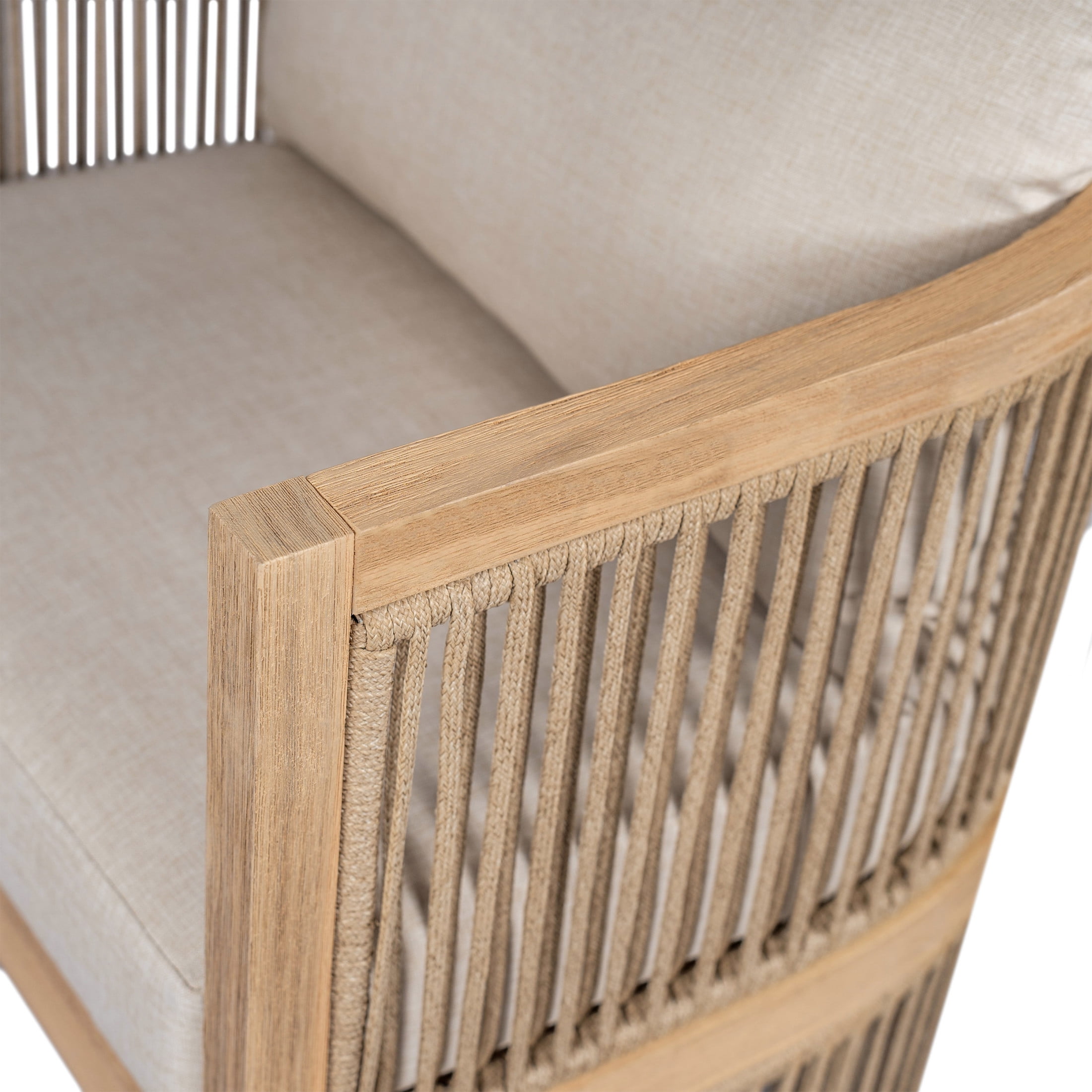 Christopher Knight Home Outdoor Wood Lounge Chair with Woven Rope Design and Removable Cushions, Beige