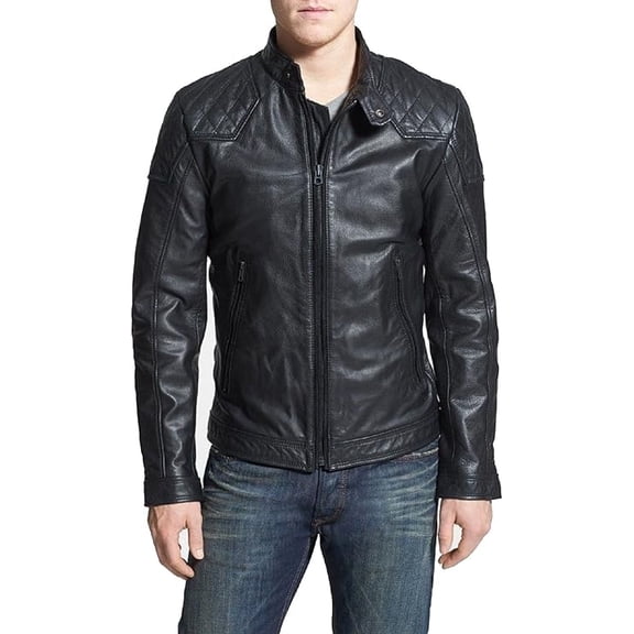 Men's Genuine Black Lambskin Leather Jacket Biker Soft Stylish Motorcycle Jacket A665