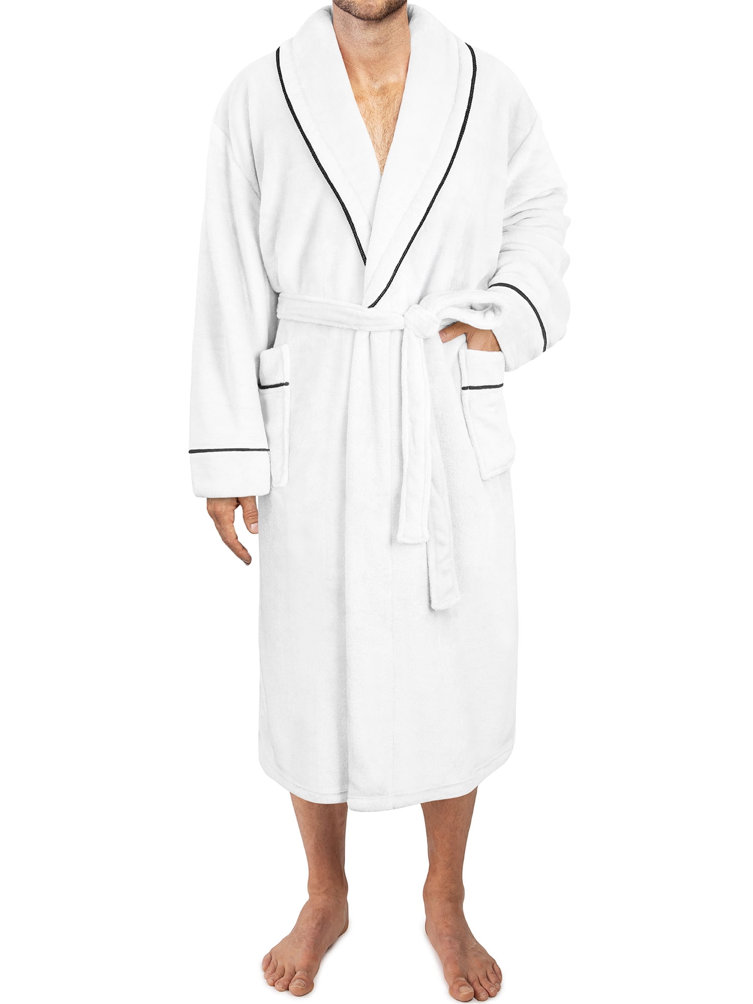 PAVILIA Mens Soft Robe, Plush Warm Bathrobe for Men, Long Spa Robe with