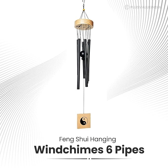 Wind Chimes for Balcony Home Decor Items 6 Pipes Hanging Bells Six Rods for Home Positive Energy Living Room, Garden Outdoors Office Melodious Metal Windchimes Sound (Black)
