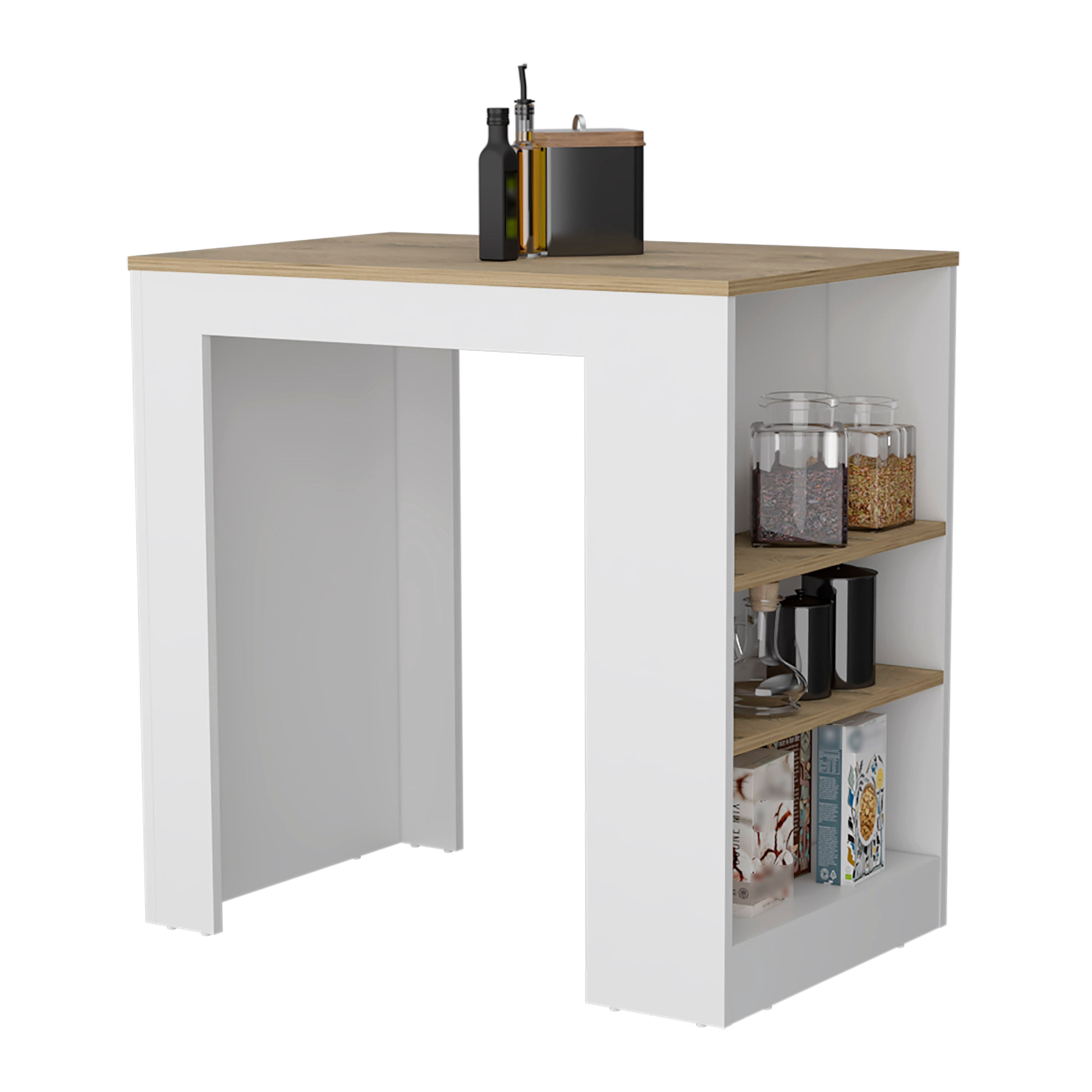 LiviNest Compact Kitchen Island with Shelves: 8 sq ft Workspace & 50-Item Storage for Small Kitchens - 36.2"W x 23.2"D White Macadamia Kitchen Bar Table & Prep Station