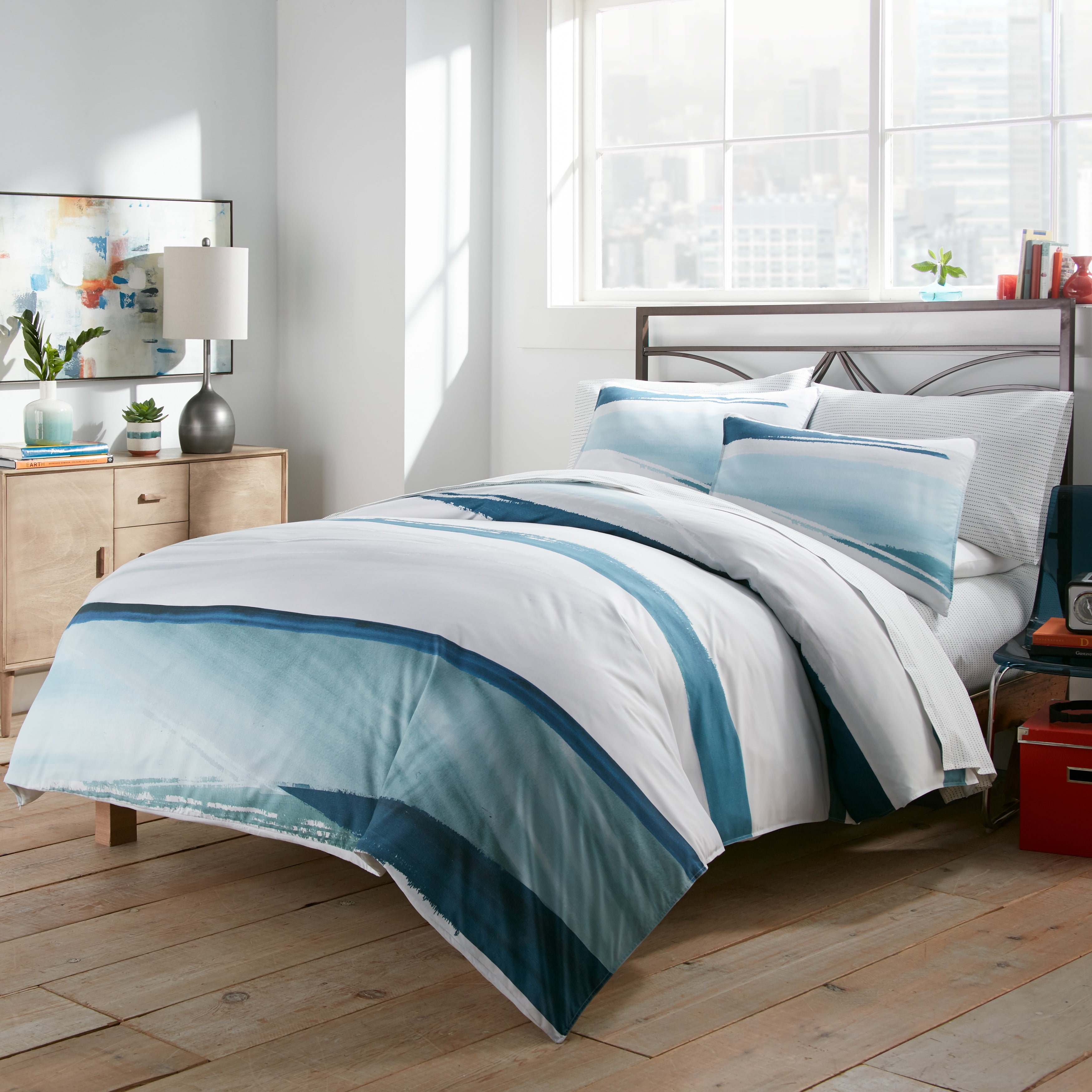 City Scene Aquarelle Navy Full/Queen Comforter Set