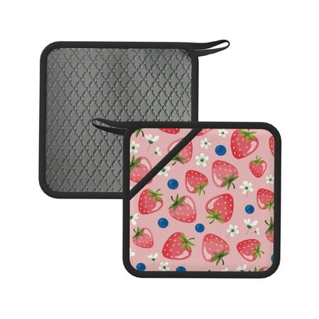 

2pcs Silicone Anti-Hot Hot Pads Oven Mitts Heat Resistant Pot Holders With Pockets Non Slip Oven Glove Potholder For Kitchen Cooking Bbq Baking 7.1in Strawberry Floral Blueberry
