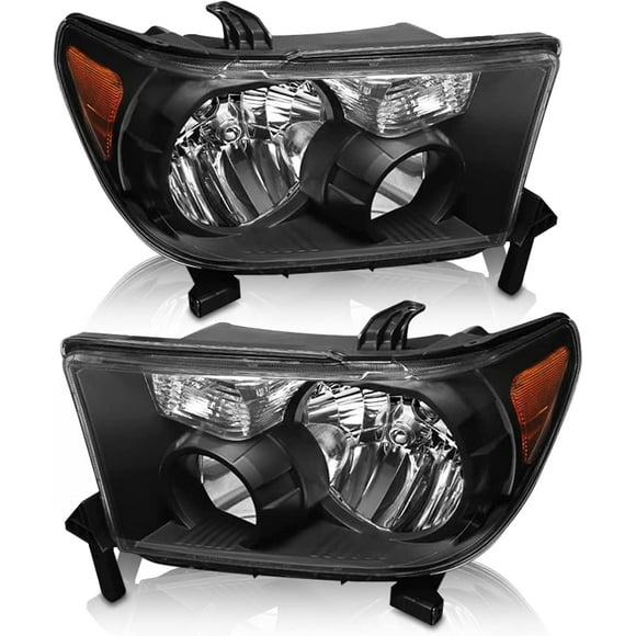 Headlight Assembly Compatible 2007-2013 Toyota Tundra Headlight Assembly Replacement for 07-13 Toyota Tundra /2008-2017 Toyota Sequoia Without leveling system with Black Housing Amber Reflector