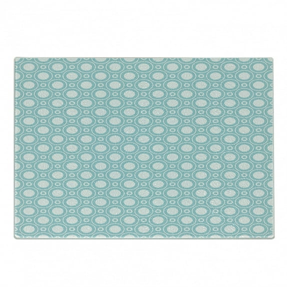 White Cutting Board, Graphic Design Detailed Drawings Curvy Rounded Circular Flowers Leaves Wildlife, Decorative Tempered Glass Cutting and Serving Board, Small Size, Pale Blue White, by Ambesonne