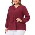 thumbnail image 2 of Women's Plus Size Blouses Casual Long Sleeves Ribbon Front Chiffon Blouse Tops Burgundy 4X, 2 of 5