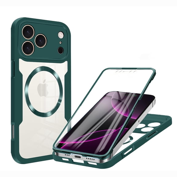 for iPhone 17 Pro Clear Case with Built-in Screen Protector Film, Compatible with Mag-Safe, Military-Grade Protection Yellowing Resistant, Shockproof Magnetic Full Phone Case, Darkgreen