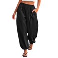 thumbnail image 3 of Womens Wide Leg Balloon Pants Casual Trendy Elastic Waist Wide Leg Harem Pants Baggy Pleated by Yigetop Black L, 3 of 7