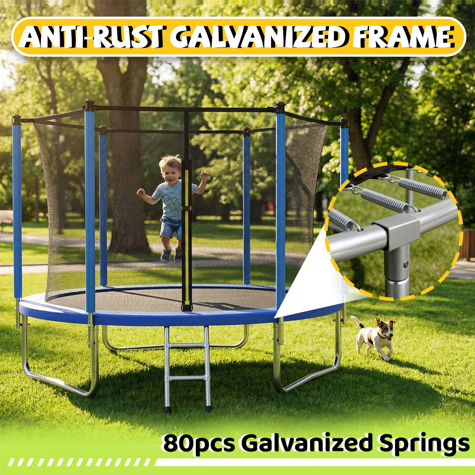 Leumius 8ft Trampoline for Kids,Outdoor Trampoline with Safety Enclosure Net and Ladder,Recreational Trampoline for Family Fun,Blue