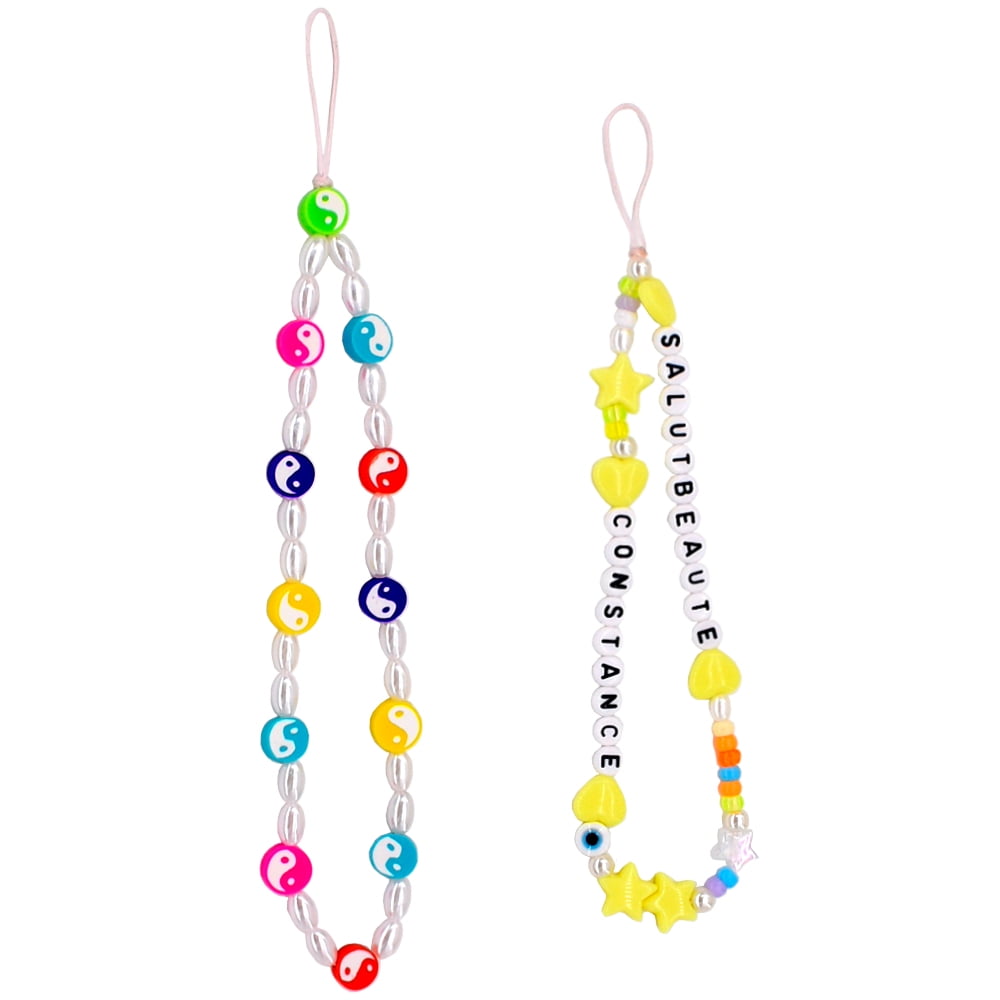 BEGOOD Yinyang Beaded Phone Strap Y2K Wrist Lanyard , Kawaii Heart Star Beaded Rainbow Acrylic