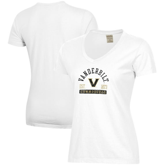 Women's White Vanderbilt Commodores Arch Logo Comfort Wash V-Neck T-Shirt