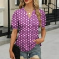 thumbnail image 2 of Hot days, bold styles Olyvenn Womens Summer Plus Size Tunic Tops Polka Dot Print Short Sleeve Blouses V Neck Casual Floral Henley Shirts Purple L, 2 of 6