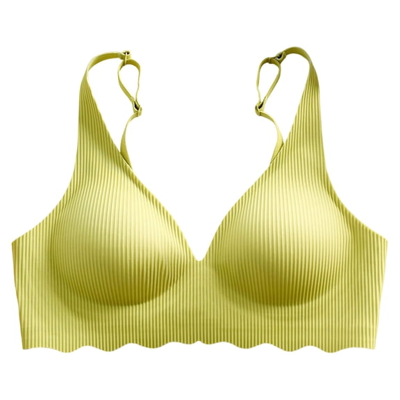 SPZTSX Womens Wireless Push Up T Shirt Bra Seamless Deep V Neck Scalloped Hem Comfortable Breathable Everyday Bra