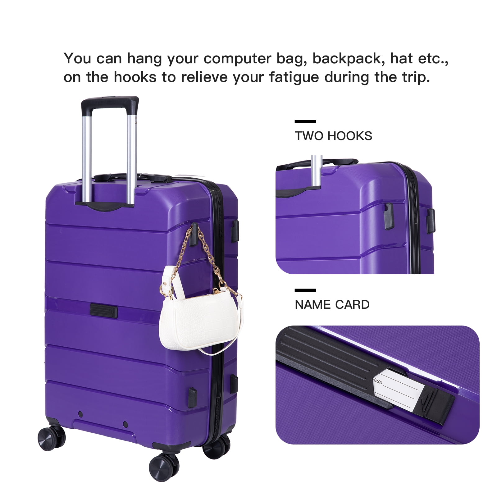 Aukfa Hardshell Suitcase Spinner Wheels PP Luggage Sets with TSA Lock - 3-Piece Set (20/24/28) - Purple