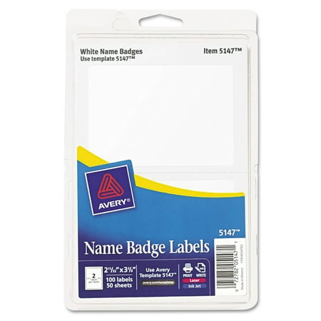 avery printable self adhesive name badges 2 1 3 x 3 3 8 white 100