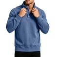 thumbnail image 6 of Fengqque Men’s Classic Quarter Button Stand Collar Sweatshirts Golf Daily office Wear Four Button Placket Long Sleeve Regular Fit Pullover Tops Blue L, 6 of 7