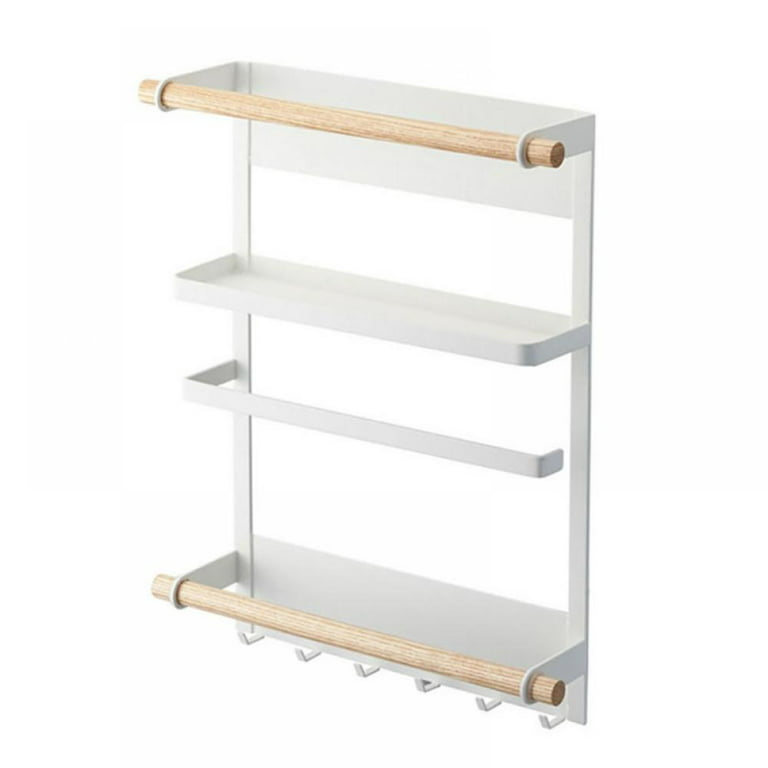 White Steel Hanging Spice Rack with Paper Towel Holder