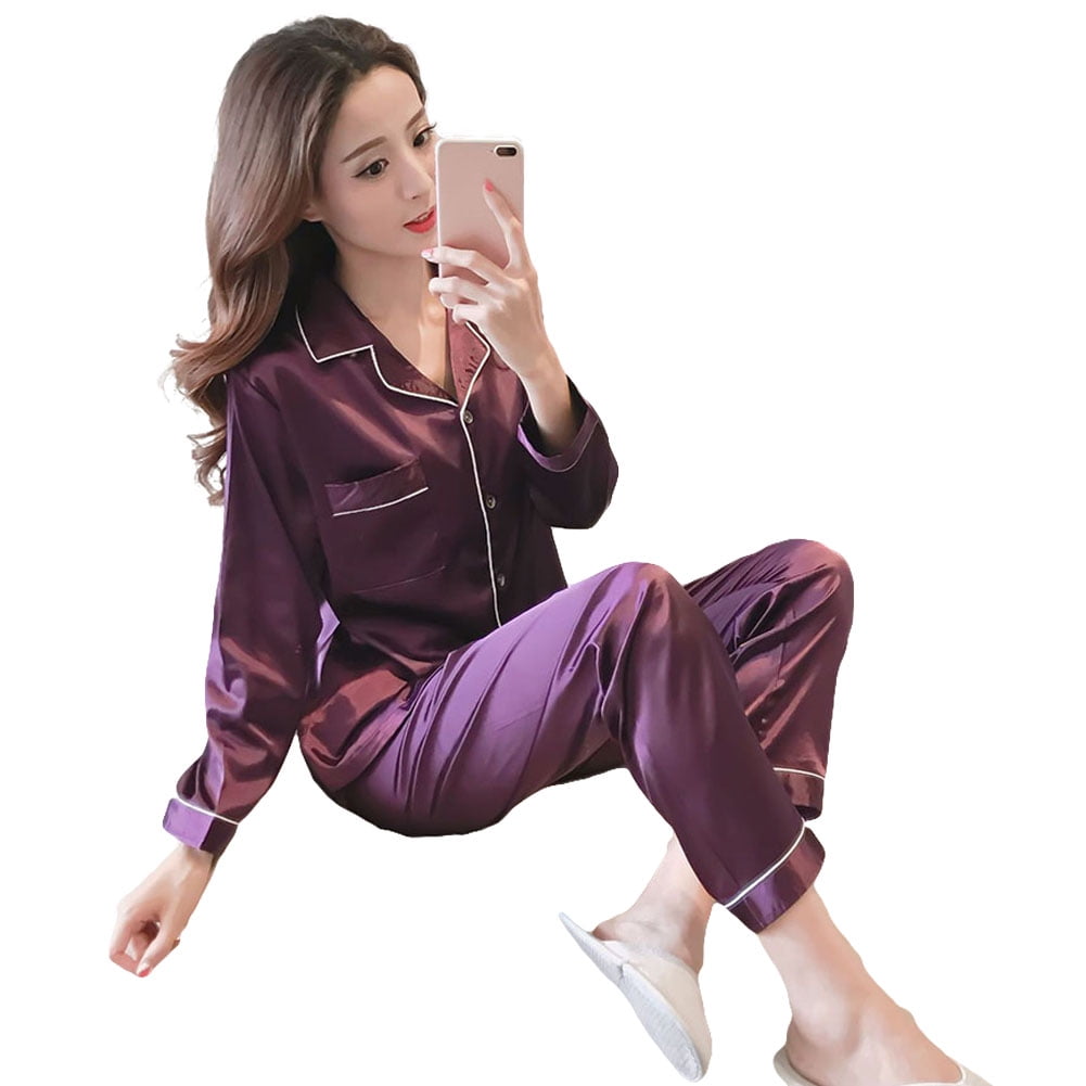 Purple silk pajama set sale