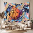 thumbnail image 2 of Abstract Basketball, Tapestry for Bedroom Wall Hanging Tapestry, Contemporary Rainbow Street Art Ceiling Backdrop Tapestries Poster Blanket Wall Decor for Teens Room Living Room Dorm 51" x 59", 2 of 8