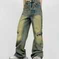 thumbnail image 2 of toraway Pantalon Homme Ajusté Mode Patchwork Taille Haute Rétro Fermeture Éclair Jambe Droite Large en Denim L, 2 of 4