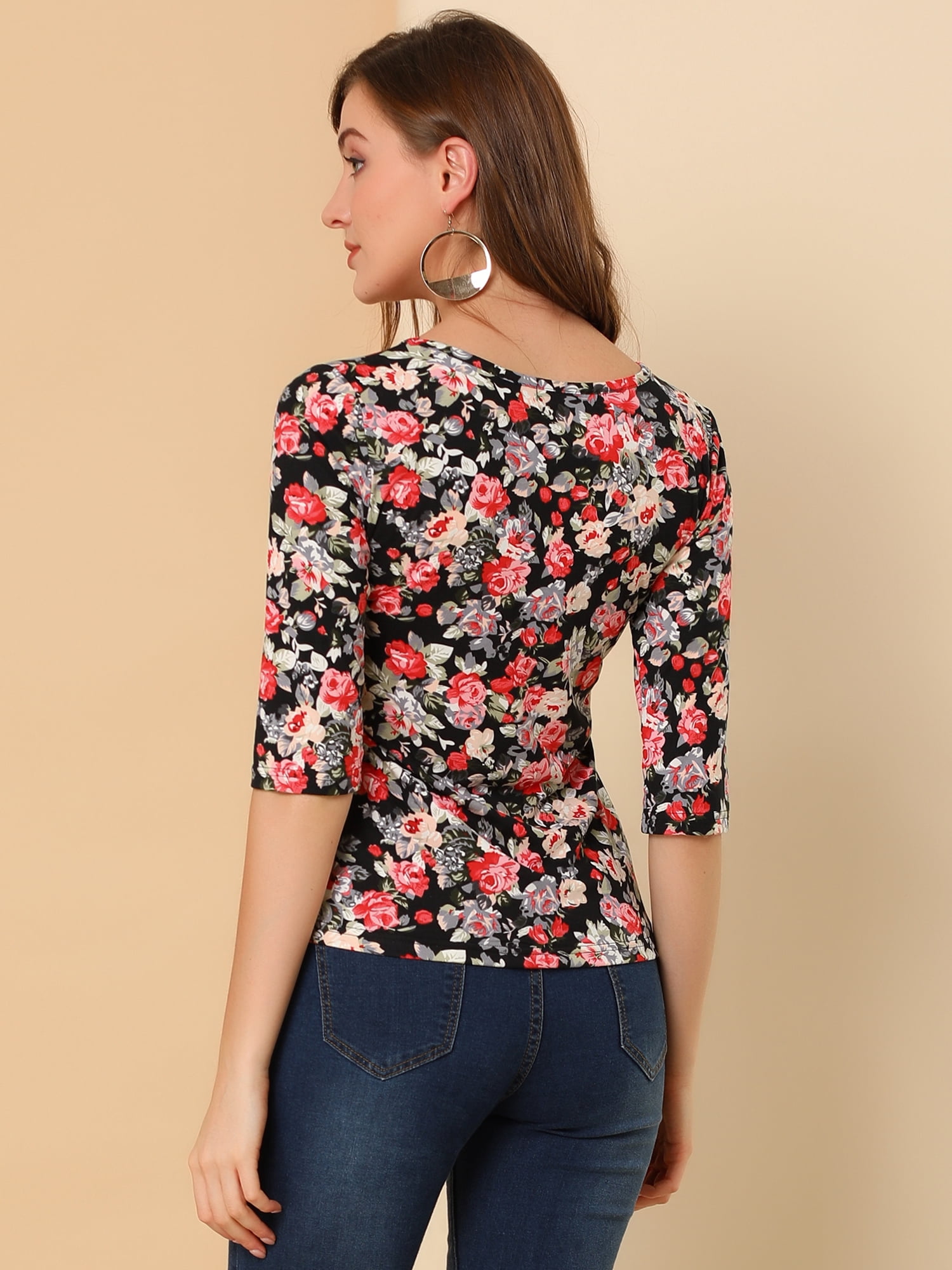 DARING DIVA Women's Halloween Costume 1/2 Sleeve Floral Top XX-Large Black-Floral