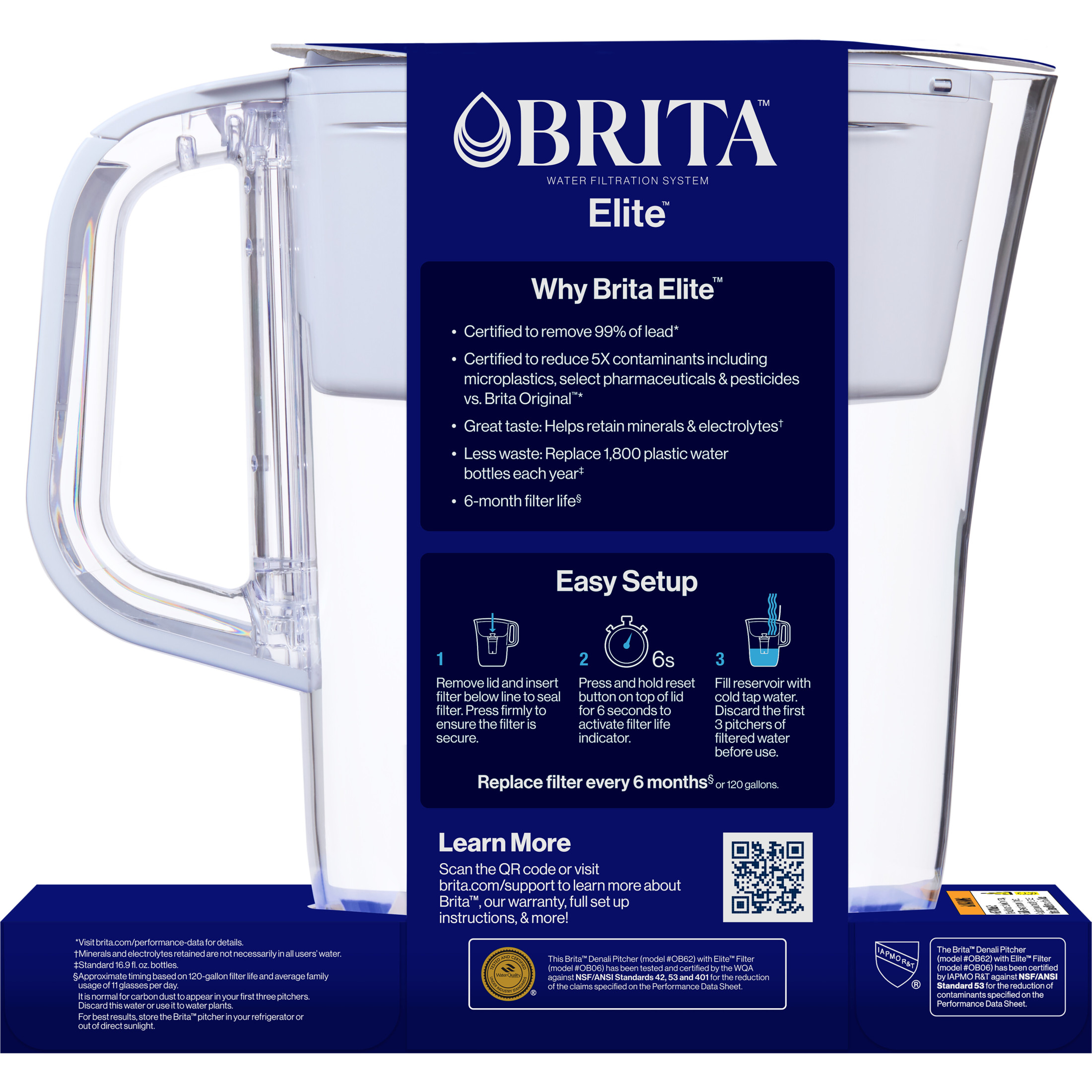 Brita Elite 6-Cup Water Filtration Pitcher, White photo 3