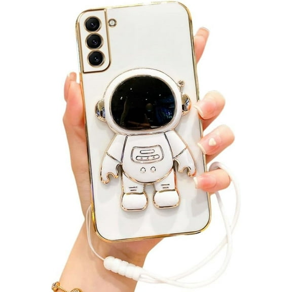 Astronaut Invisible Stand Phone Case with Lanyard, Full Cover Case, Drop Proof, for Samsung Galaxy S24 S23 S22 S21 S20 S10 Ultra Plus FE Note20 Note10 Phone Case (White,Note20)