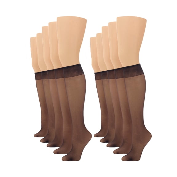 No nonsense Women's Sheer Knee Highs with Comfort Top 8 Pair Pack, Midnight Black, Plus