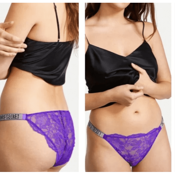 Bombshell Shine Strap Brazilian Lace Bikini Shimmer Panty purple