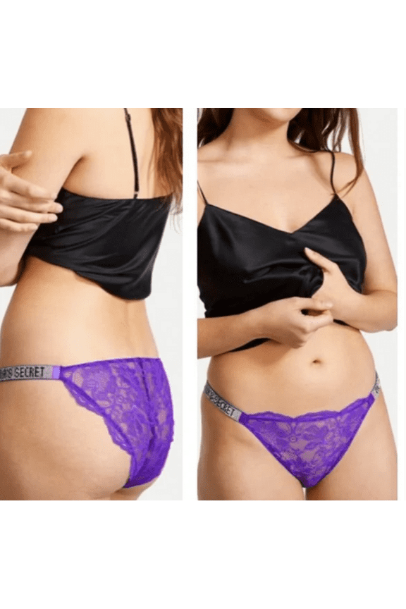 Bombshell Shine Strap Brazilian Lace Bikini Shimmer Panty purple