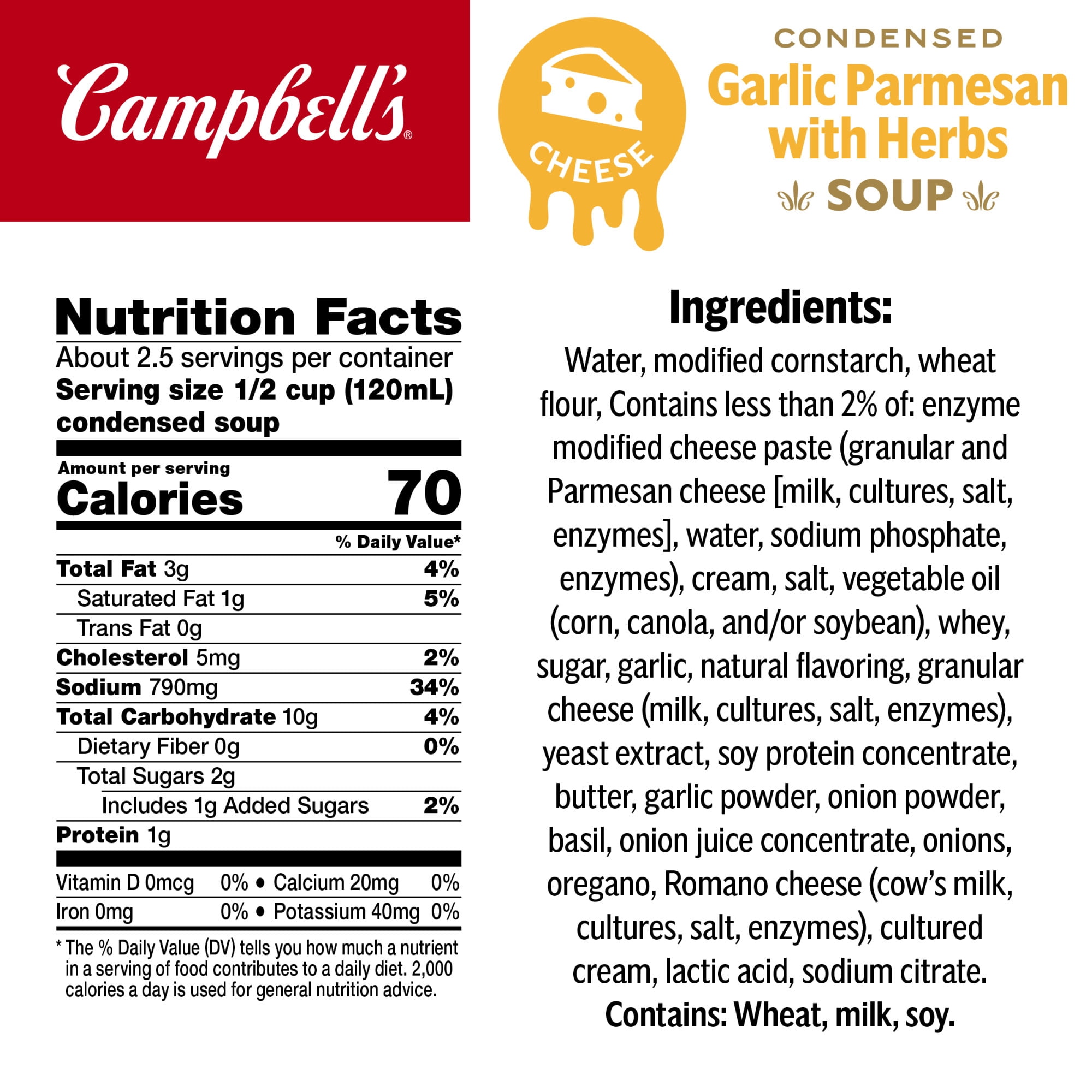 (6 pack) Campbell's Condensed Garlic Parmesan Cheese Soup with Herbs, 10.5 oz Can
