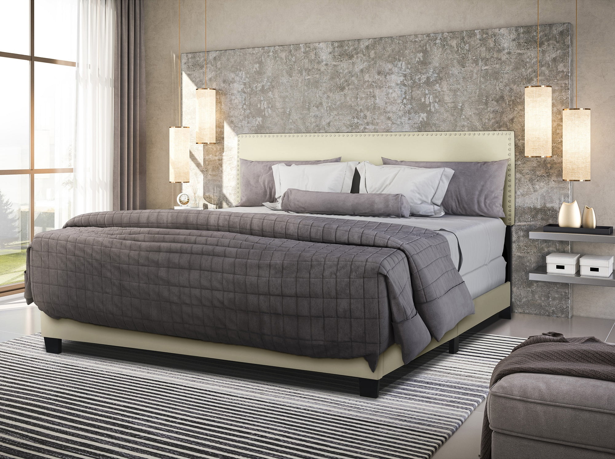 HomeFare Upholstered King Size Nail Head Trimmed Bed Linen