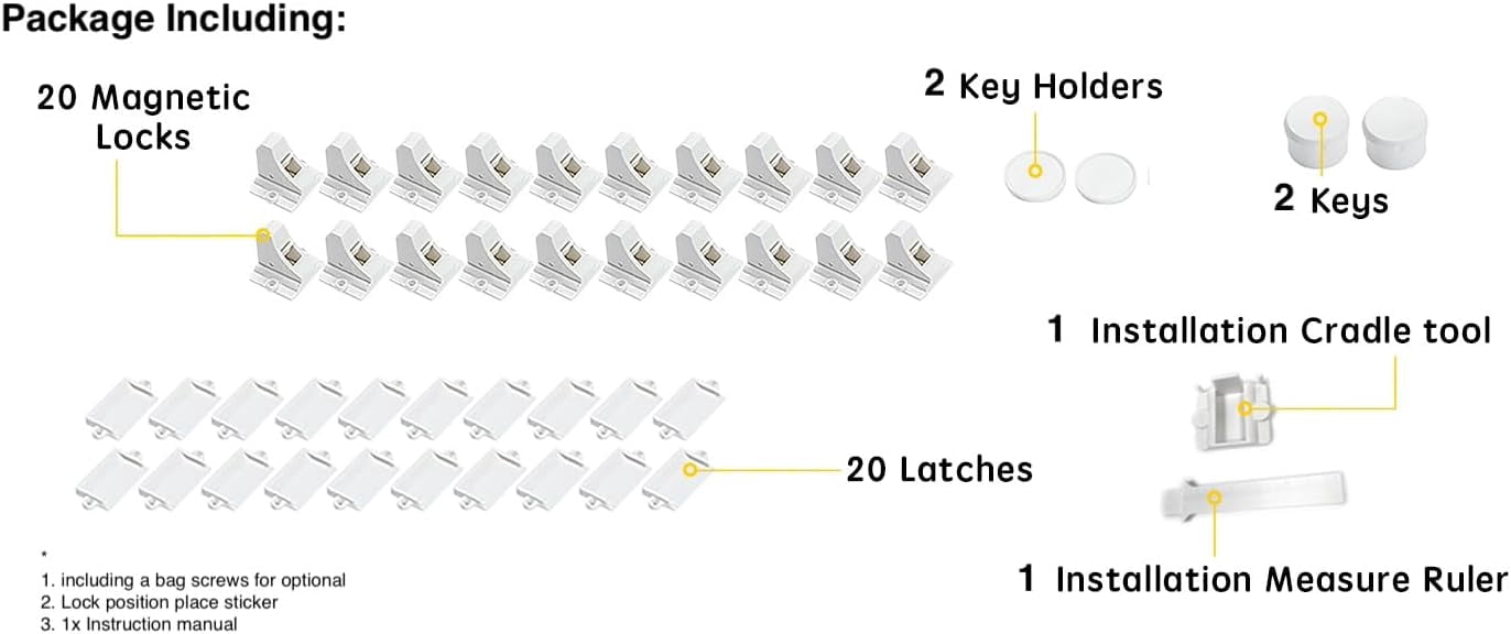 Adhesive Magnetic Locks for Cabinets & Drawers (10 Locks and 2 Keys)