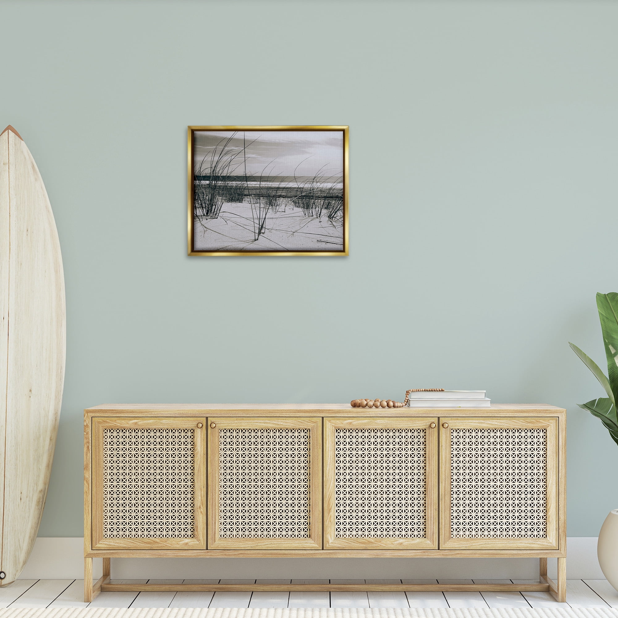 Stupell Industries Subtle Beach Reeds Landscape Photography Gold Floater Framed Canvas Art Print Wall Art, 31 x 25