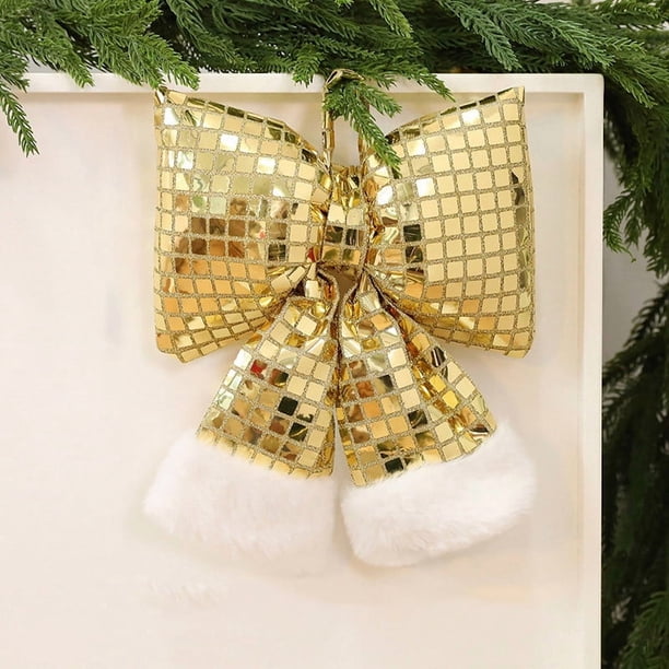 Adornos navideños artesanales decorativos, lazo navideño de tela con lentejuelas, colgante para ventana, adornos navideños, adornos navideños para exteriores, decoraciones navideñas, decoración navide